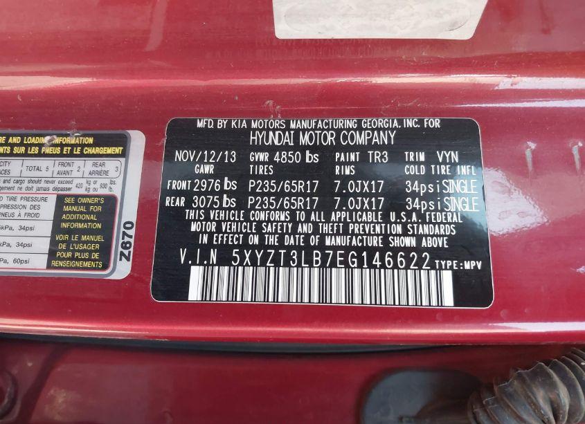 Photo 9 of 2014 Hyundai Santa FE SPORT 2.4L (VIN 5XYZT3LB7EG146622)