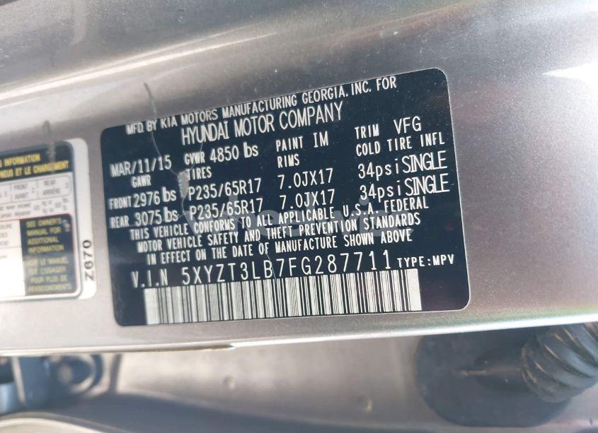 Photo 9 of 2015 Hyundai Santa FE SPORT 2.4L (VIN 5XYZT3LB7FG287711)