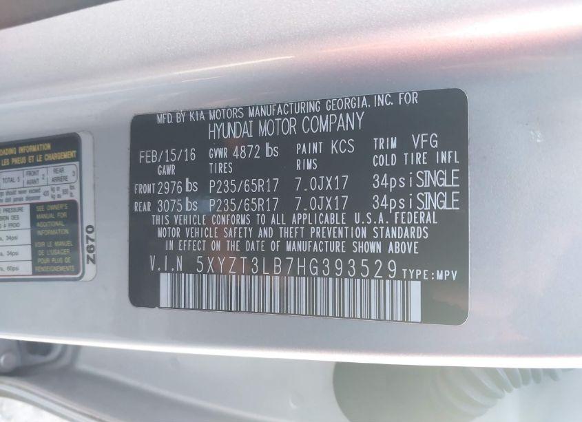 Photo 9 of 2017 Hyundai Santa FE SPORT 2.4L (VIN 5XYZT3LB7HG393529)