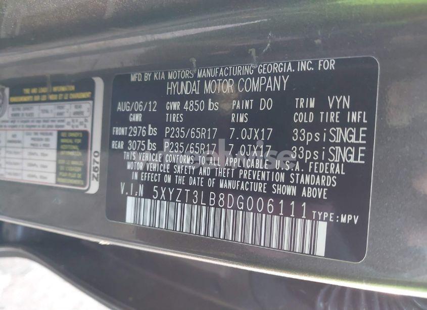 Photo 9 of 2013 Hyundai Santa FE SPORT (VIN 5XYZT3LB8DG006111)