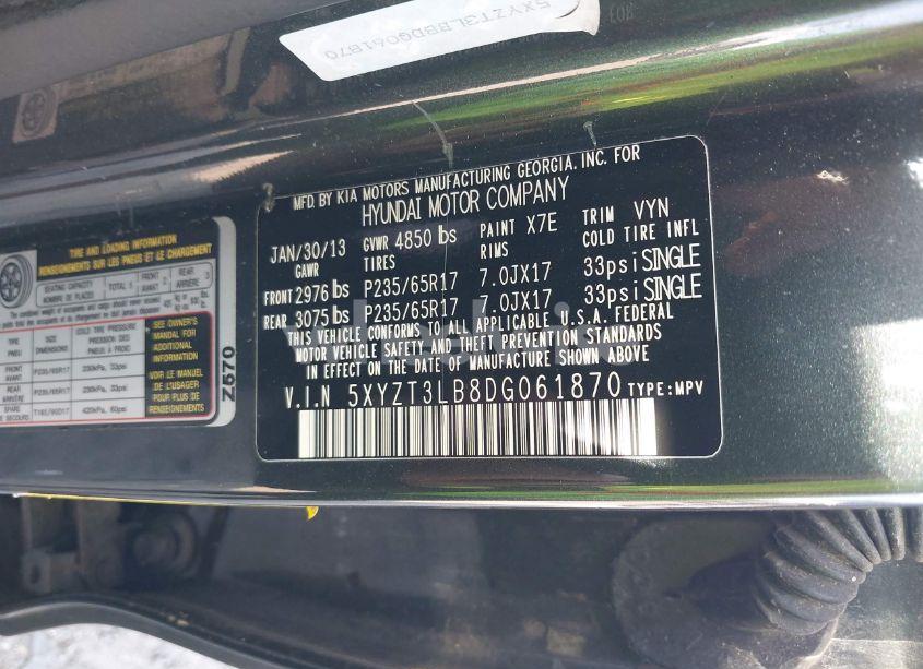 Photo 9 of 2013 Hyundai Santa FE SPORT (VIN 5XYZT3LB8DG061870)