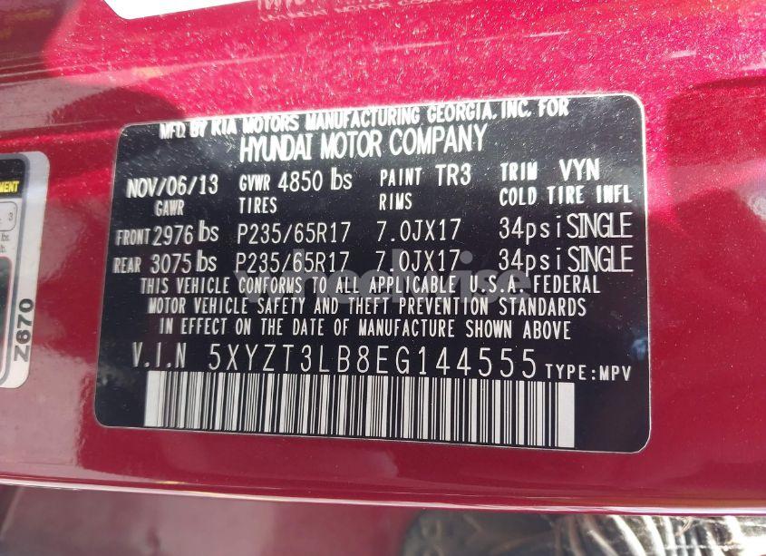 Photo 9 of 2014 Hyundai Santa FE SPORT 2.4L (VIN 5XYZT3LB8EG144555)