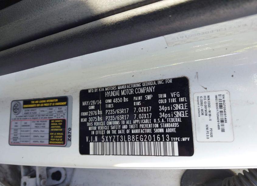 Photo 9 of 2014 Hyundai Santa FE SPORT 2.4L (VIN 5XYZT3LB8EG201613)