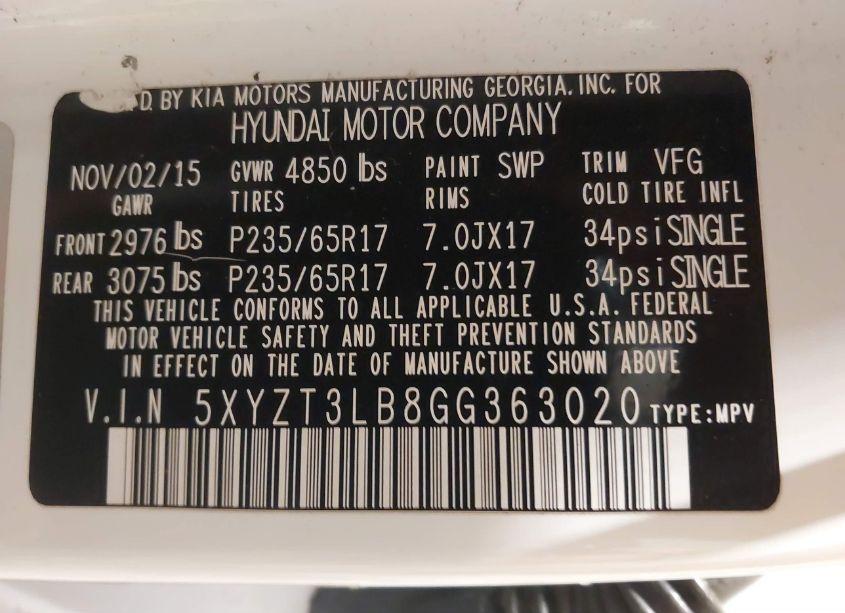 Photo 9 of 2016 Hyundai Santa FE SPORT 2.4L (VIN 5XYZT3LB8GG363020)