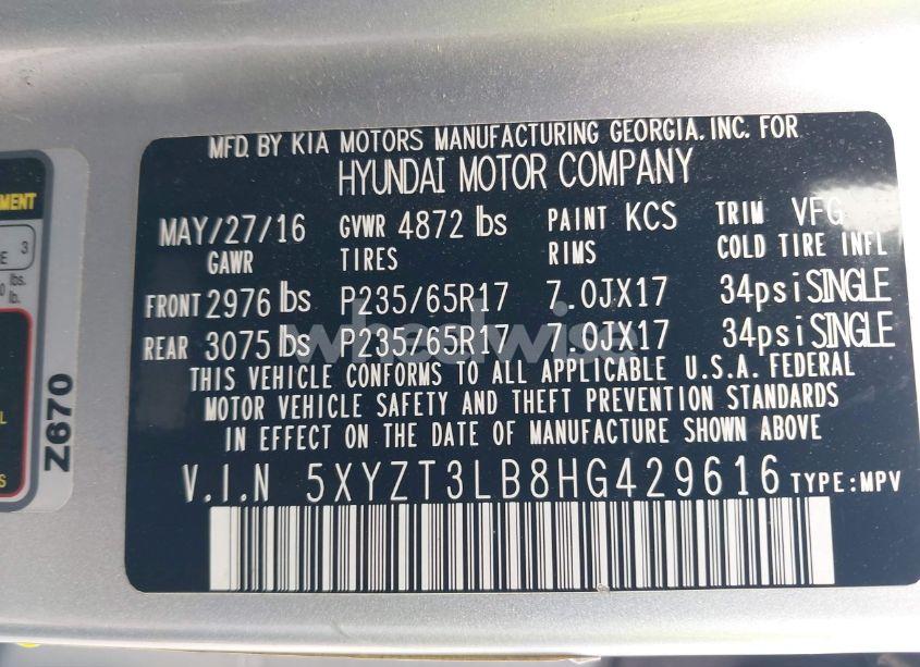 Photo 9 of 2017 Hyundai Santa FE SPORT 2.4L (VIN 5XYZT3LB8HG429616)