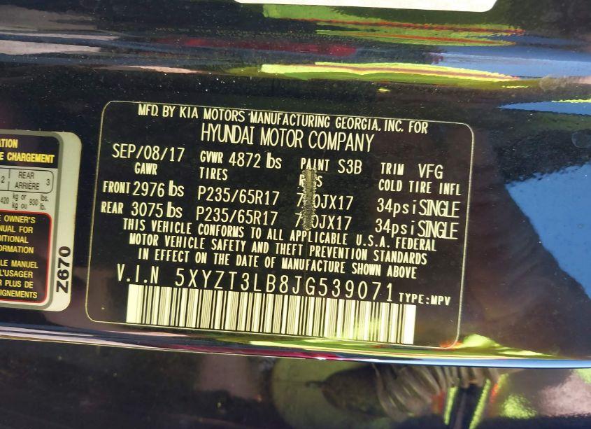 Photo 9 of 2018 Hyundai Santa FE SPORT 2.4L (VIN 5XYZT3LB8JG539071)