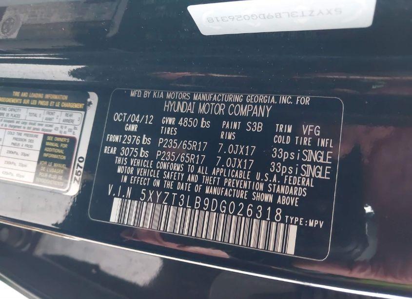 Photo 9 of 2013 Hyundai Santa FE SPORT (VIN 5XYZT3LB9DG026318)