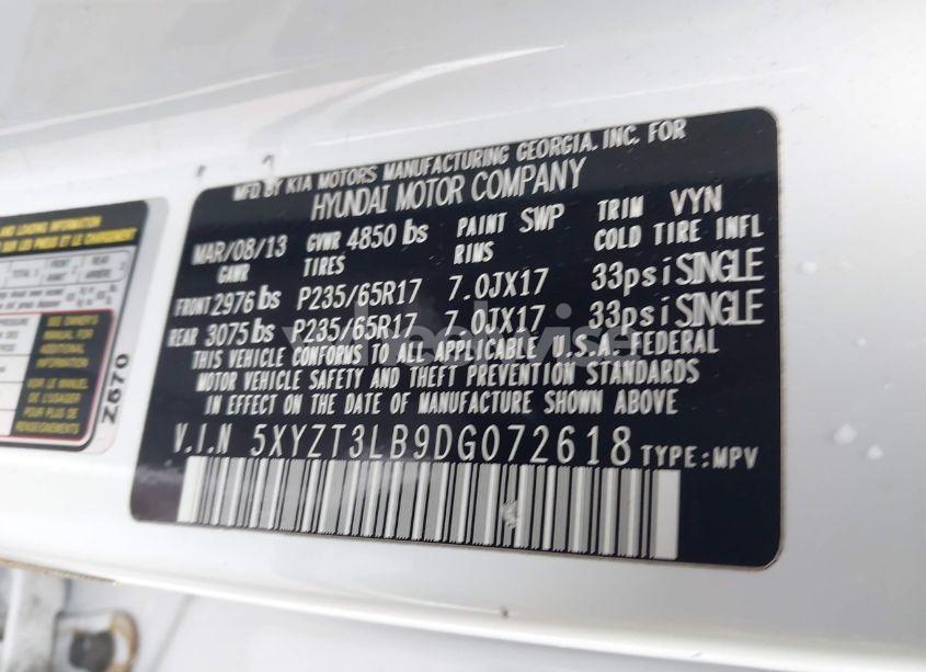 Photo 9 of 2013 Hyundai Santa FE SPORT (VIN 5XYZT3LB9DG072618)