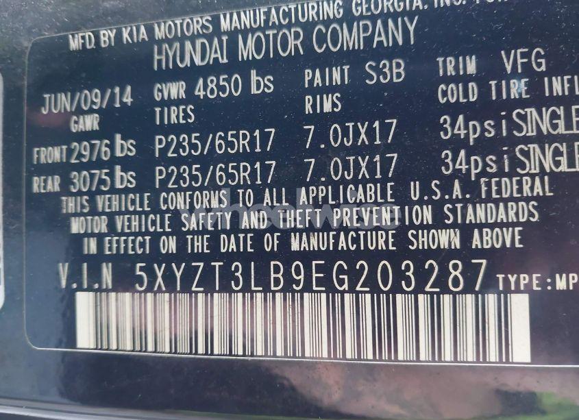 Photo 9 of 2014 Hyundai Santa FE SPORT 2.4L (VIN 5XYZT3LB9EG203287)