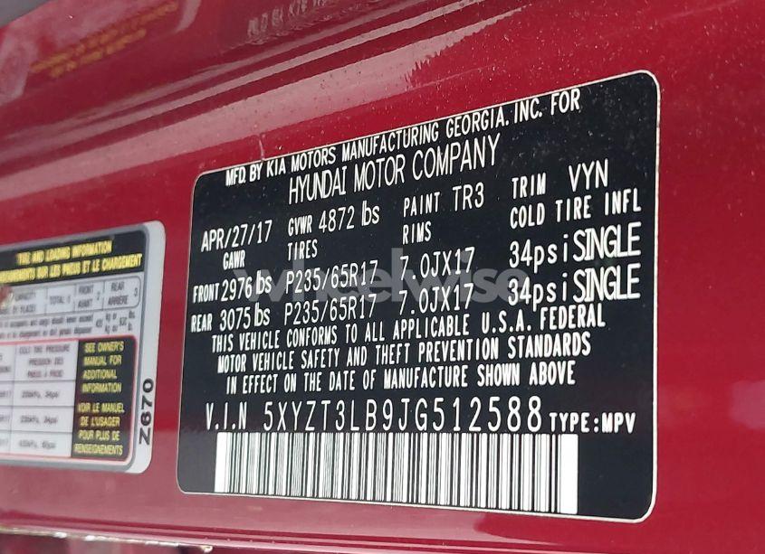 Photo 9 of 2018 Hyundai Santa FE SPORT 2.4L (VIN 5XYZT3LB9JG512588)