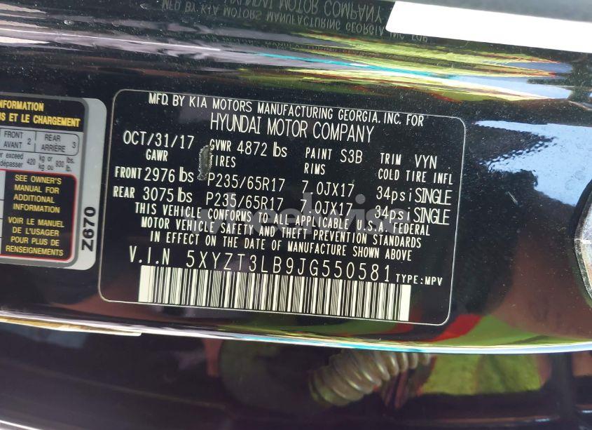 Photo 9 of 2018 Hyundai Santa FE SPORT 2.4L (VIN 5XYZT3LB9JG550581)