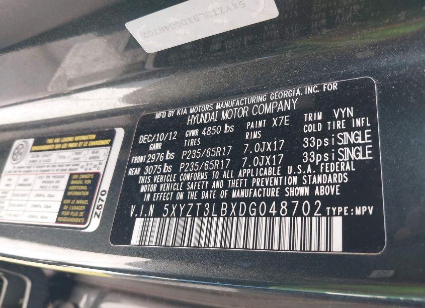 Photo 9 of 2013 Hyundai Santa FE SPORT (VIN 5XYZT3LBXDG048702)