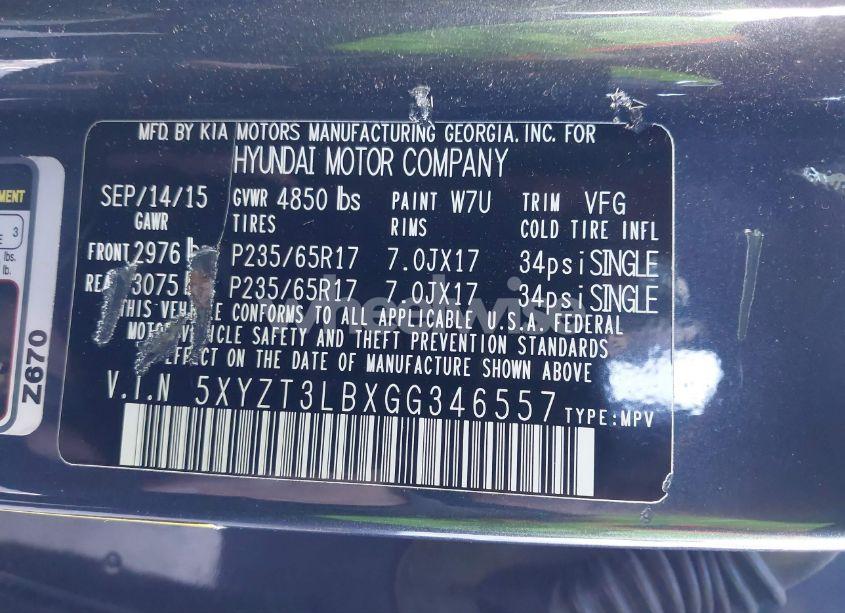 Photo 9 of 2016 Hyundai Santa FE SPORT 2.4L (VIN 5XYZT3LBXGG346557)