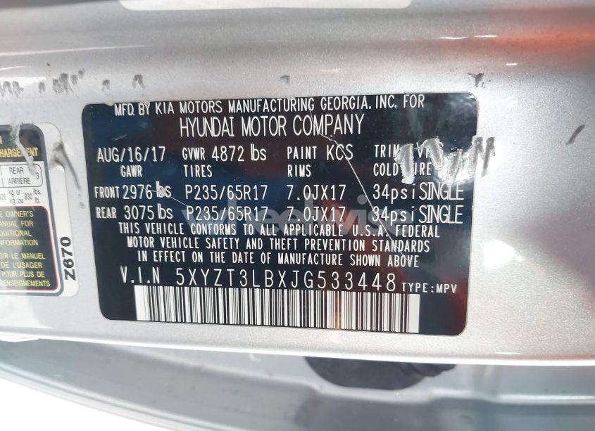 Photo 9 of 2018 Hyundai Santa FE SPORT 2.4L (VIN 5XYZT3LBXJG533448)