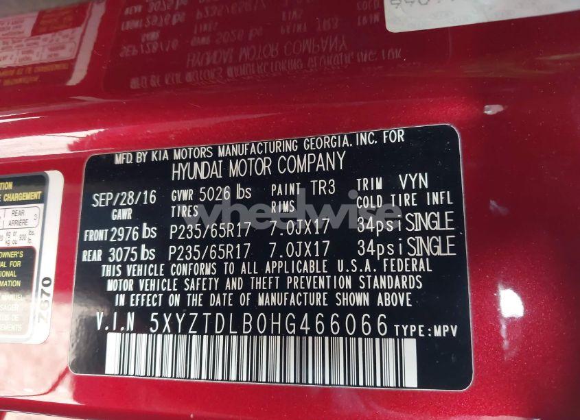 Photo 8 of 2017 Hyundai Santa FE SPORT 2.4L (VIN 5XYZTDLB0HG466066)