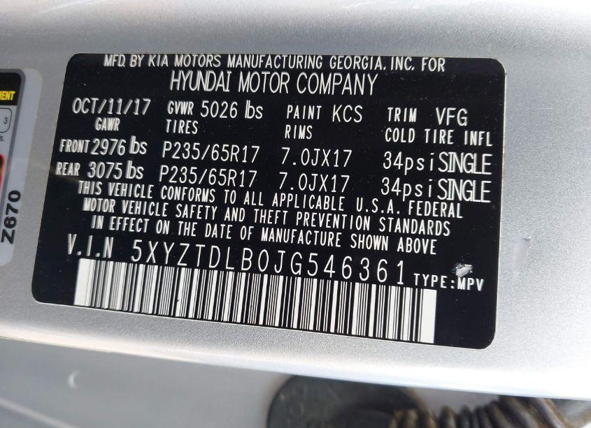 Photo 9 of 2018 Hyundai Santa FE SPORT 2.4L (VIN 5XYZTDLB0JG546361)