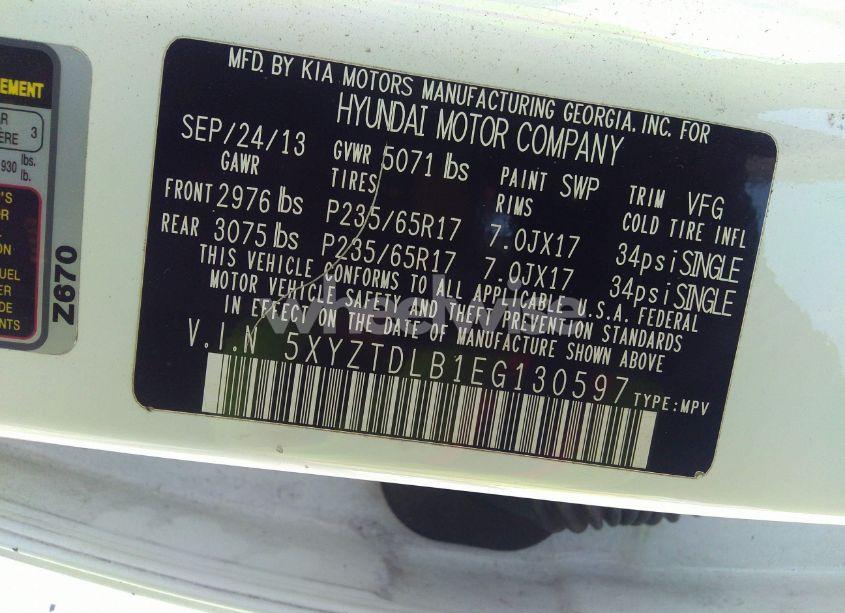 Photo 9 of 2014 Hyundai Santa FE SPORT 2.4L (VIN 5XYZTDLB1EG130597)