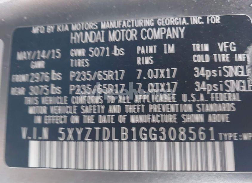 Photo 9 of 2016 Hyundai Santa FE SPORT 2.4L (VIN 5XYZTDLB1GG308561)