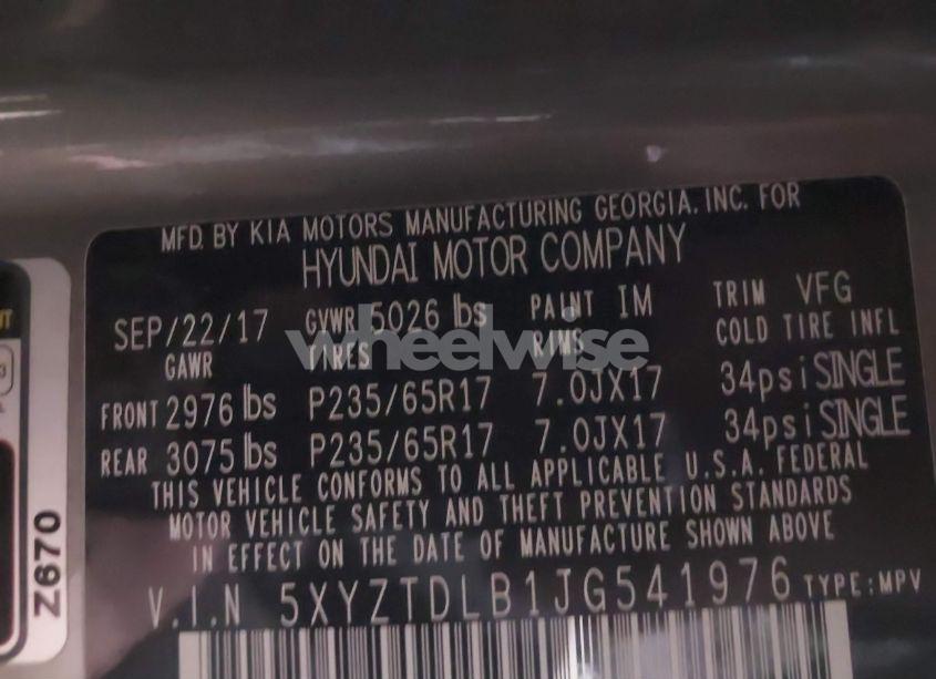 Photo 9 of 2018 Hyundai Santa FE SPORT 2.4L (VIN 5XYZTDLB1JG541976)