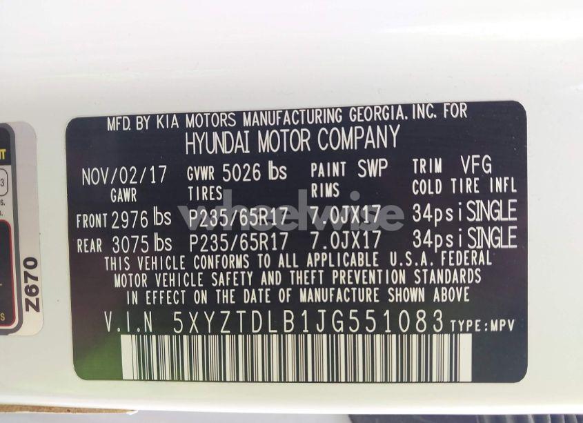 Photo 9 of 2018 Hyundai Santa FE SPORT 2.4L (VIN 5XYZTDLB1JG551083)