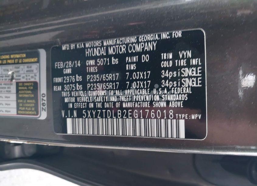 Photo 9 of 2014 Hyundai Santa FE SPORT 2.4L (VIN 5XYZTDLB2EG176018)