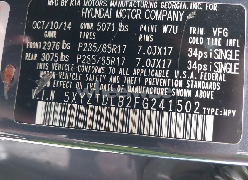 Photo 9 of 2015 Hyundai Santa FE SPORT 2.4L (VIN 5XYZTDLB2FG241502)