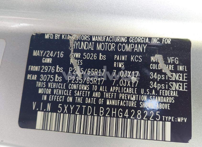 Photo 9 of 2017 Hyundai Santa FE SPORT 2.4L (VIN 5XYZTDLB2HG428225)