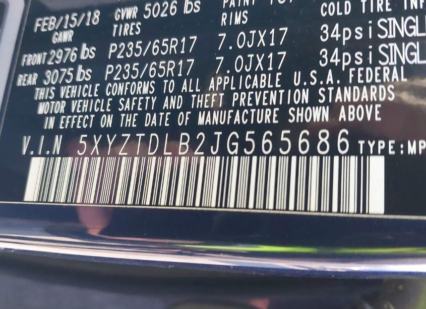 Photo 9 of 2018 Hyundai Santa FE SPORT 2.4L (VIN 5XYZTDLB2JG565686)