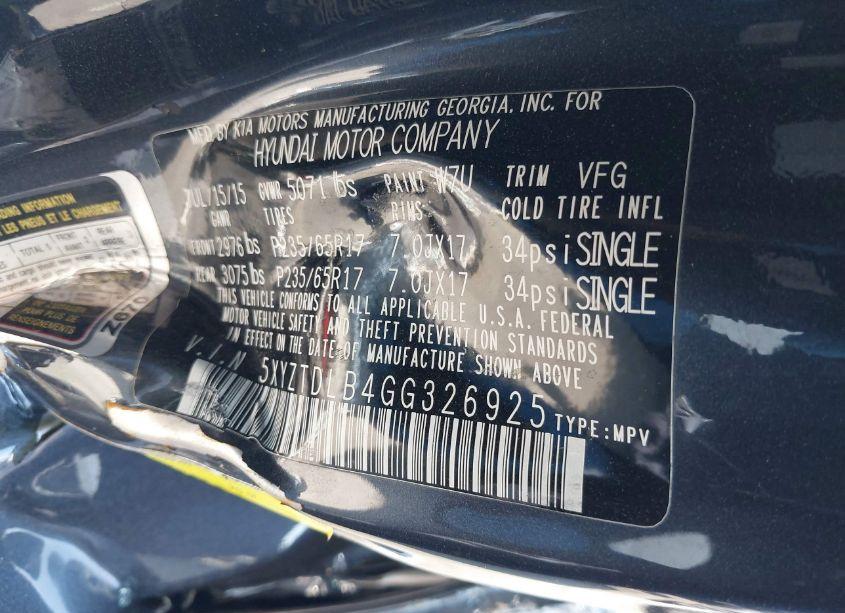 Photo 9 of 2016 Hyundai Santa FE SPORT 2.4L (VIN 5XYZTDLB4GG326925)