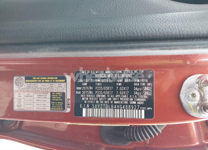 Photo 9 of 2017 Hyundai Santa FE SPORT 2.4L (VIN 5XYZTDLB4HG488927)