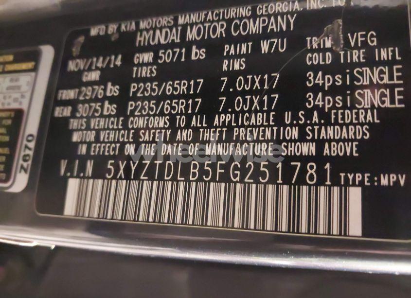 Photo 9 of 2015 Hyundai Santa FE SPORT 2.4L (VIN 5XYZTDLB5FG251781)