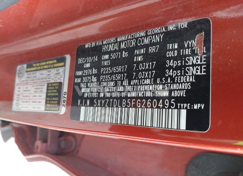 Photo 9 of 2015 Hyundai Santa FE SPORT 2.4L (VIN 5XYZTDLB5FG260495)