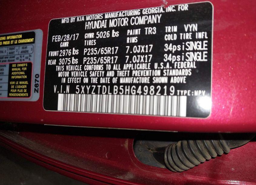 Photo 9 of 2017 Hyundai Santa FE SPORT 2.4L (VIN 5XYZTDLB5HG498219)