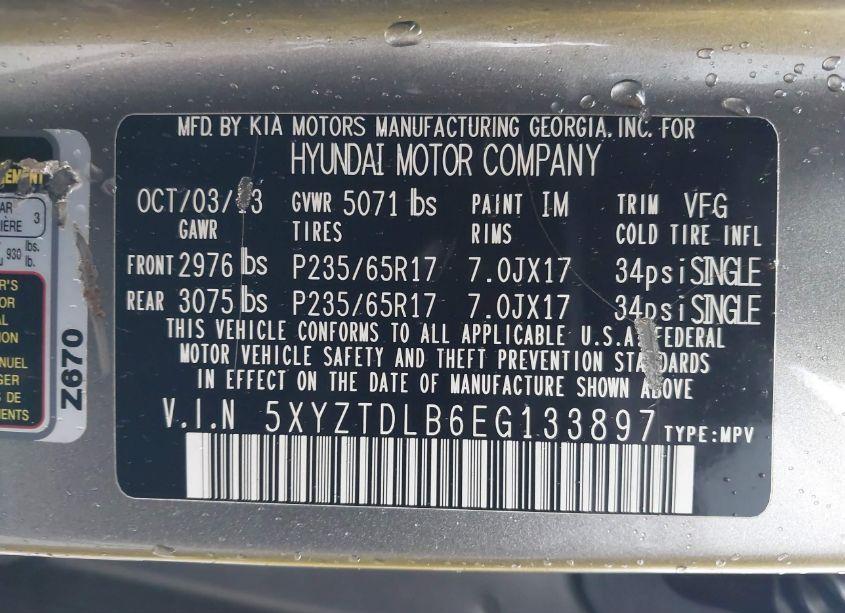 Photo 9 of 2014 Hyundai Santa FE SPORT 2.4L (VIN 5XYZTDLB6EG133897)