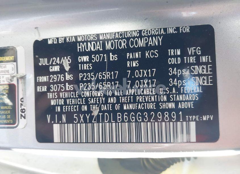 Photo 9 of 2016 Hyundai Santa FE SPORT 2.4L (VIN 5XYZTDLB6GG329891)