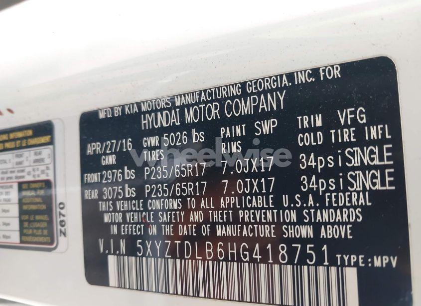 Photo 9 of 2017 Hyundai Santa FE SPORT 2.4L (VIN 5XYZTDLB6HG418751)