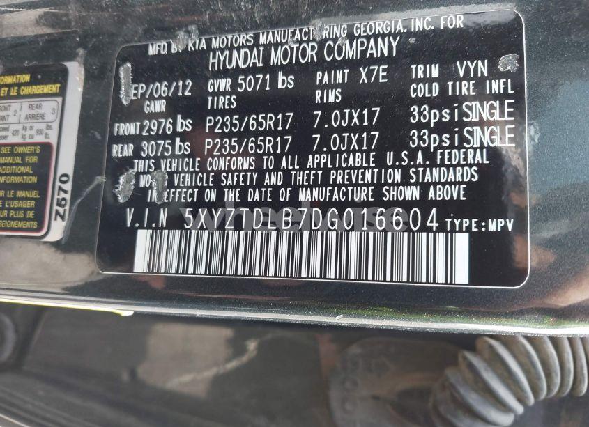 Photo 9 of 2013 Hyundai Santa FE SPORT (VIN 5XYZTDLB7DG016604)