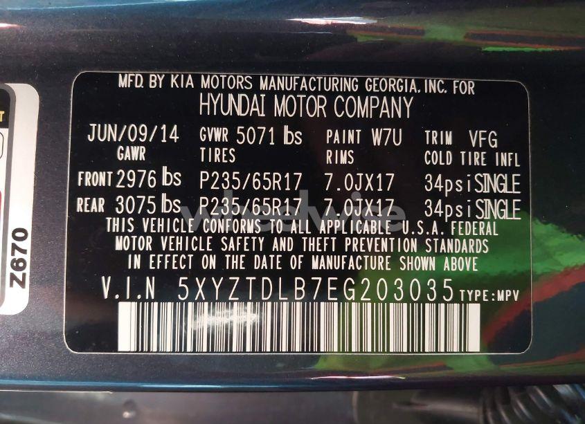 Photo 9 of 2014 Hyundai Santa FE SPORT 2.4L (VIN 5XYZTDLB7EG203035)