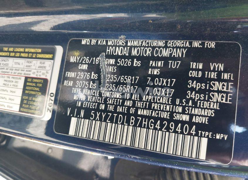 Photo 9 of 2017 Hyundai Santa FE SPORT 2.4L (VIN 5XYZTDLB7HG429404)