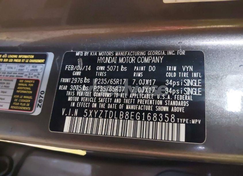 Photo 9 of 2014 Hyundai Santa FE SPORT 2.4L (VIN 5XYZTDLB8EG168358)