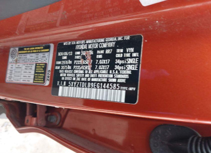 Photo 9 of 2014 Hyundai Santa FE SPORT 2.4L (VIN 5XYZTDLB9EG144585)