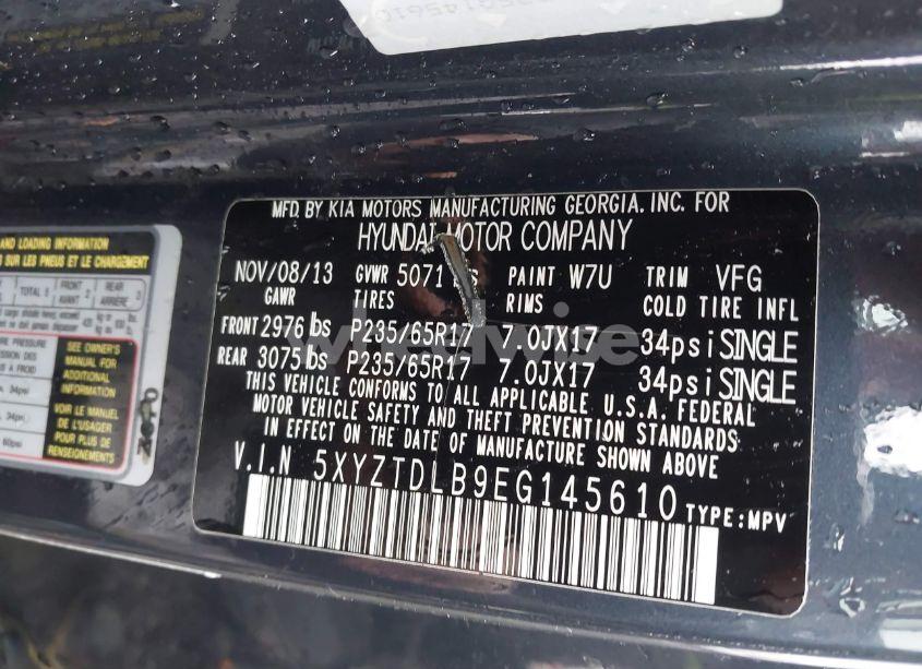 Photo 9 of 2014 Hyundai Santa FE SPORT 2.4L (VIN 5XYZTDLB9EG145610)