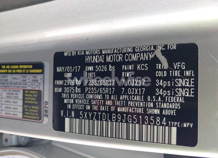 Photo 9 of 2018 Hyundai Santa FE SPORT 2.4L (VIN 5XYZTDLB9JG513584)