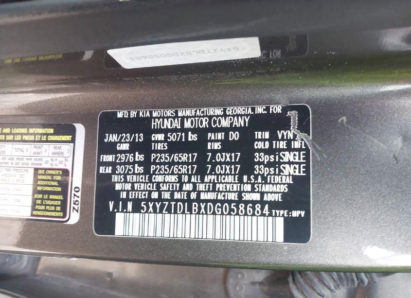 Photo 9 of 2013 Hyundai Santa FE SPORT (VIN 5XYZTDLBXDG058684)