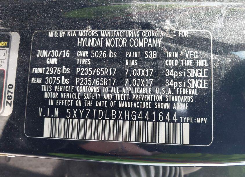 Photo 9 of 2017 Hyundai Santa FE SPORT 2.4L (VIN 5XYZTDLBXHG441644)