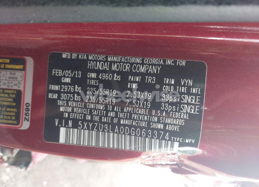 Photo 9 of 2013 Hyundai Santa FE SPORT 2.0T (VIN 5XYZU3LA0DG063374)