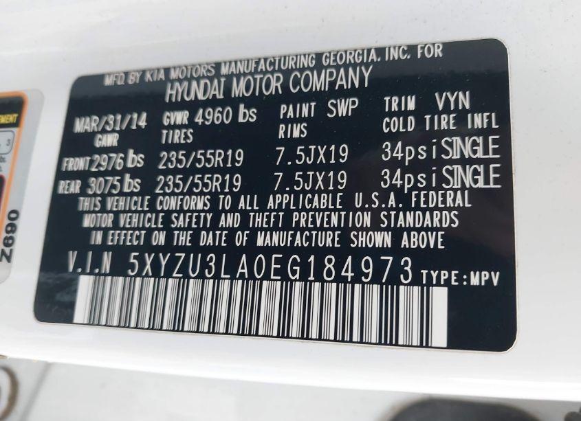 Photo 9 of 2014 Hyundai Santa FE SPORT 2.0L TURBO (VIN 5XYZU3LA0EG184973)