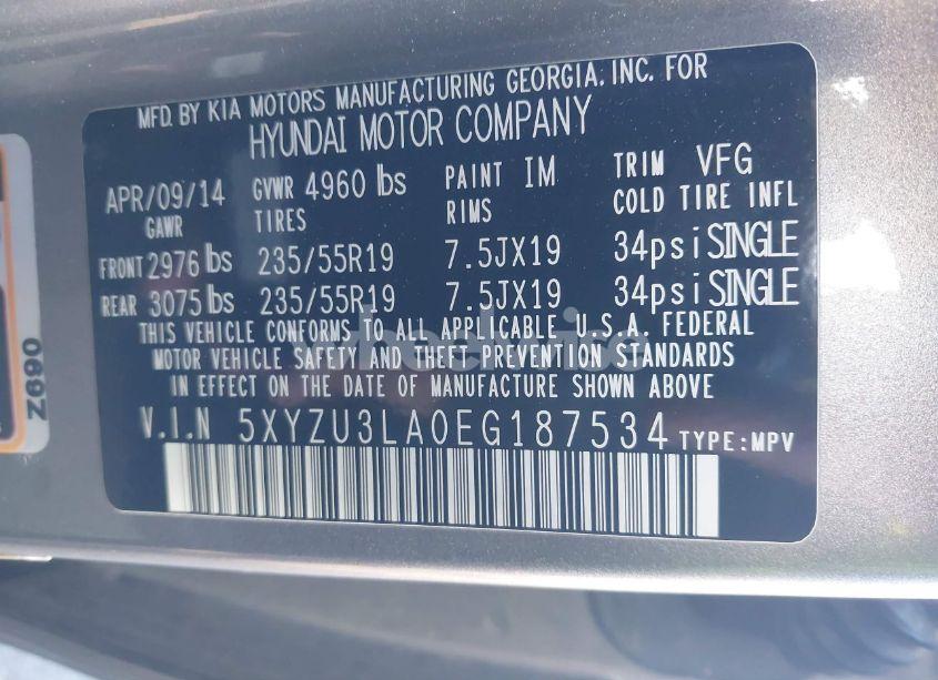 Photo 9 of 2014 Hyundai Santa FE SPORT 2.0L TURBO (VIN 5XYZU3LA0EG187534)