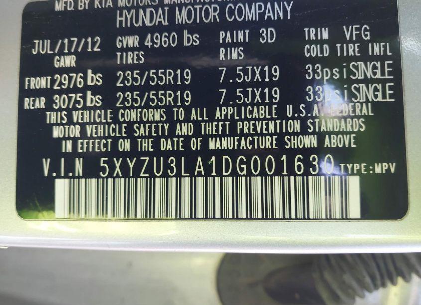 Photo 9 of 2013 Hyundai Santa FE SPORT 2.0T (VIN 5XYZU3LA1DG001630)