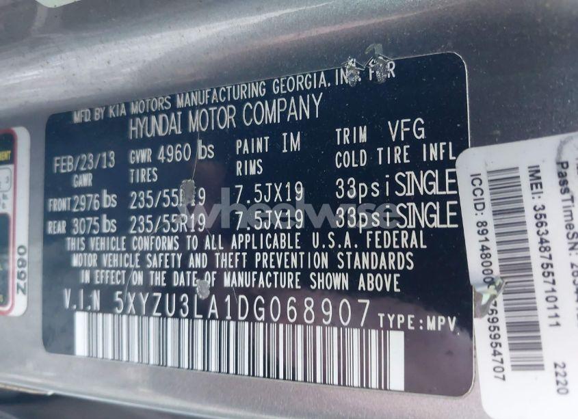 Photo 9 of 2013 Hyundai Santa FE SPORT 2.0T (VIN 5XYZU3LA1DG068907)